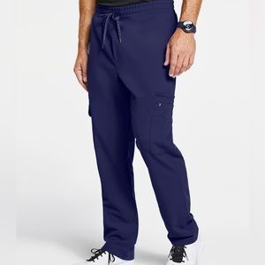 Jaanuu men’s slim fit cargo scrub pants, navy, large.